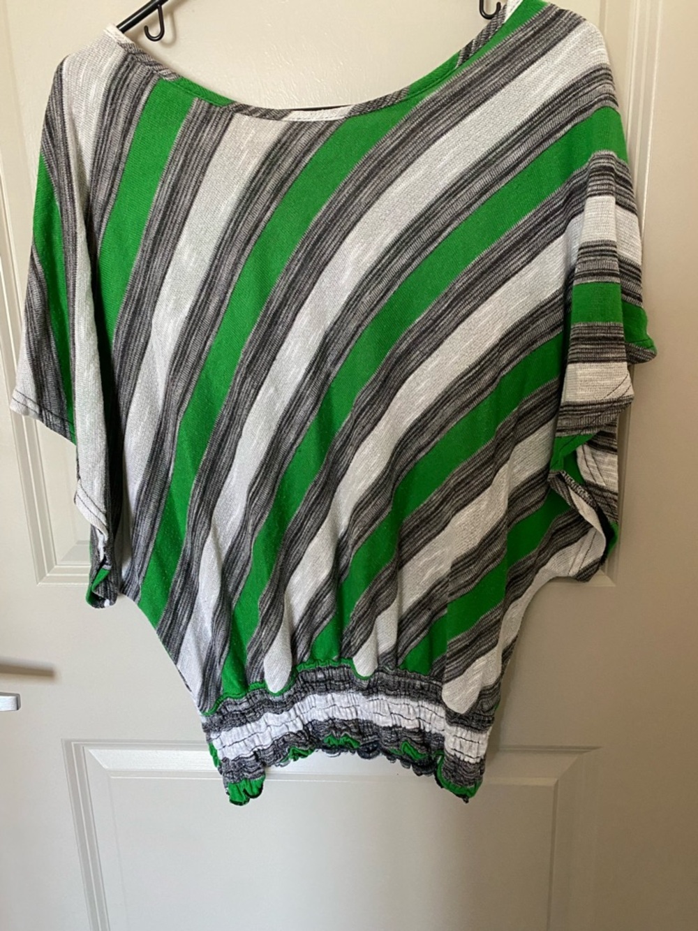 Lightweight Green and Gray Striped Short Sleeve Tunic